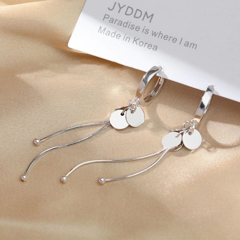 *NEW 925 Sterling Silver Coin Tassel Hoop Earrings - Picture 3 of 9